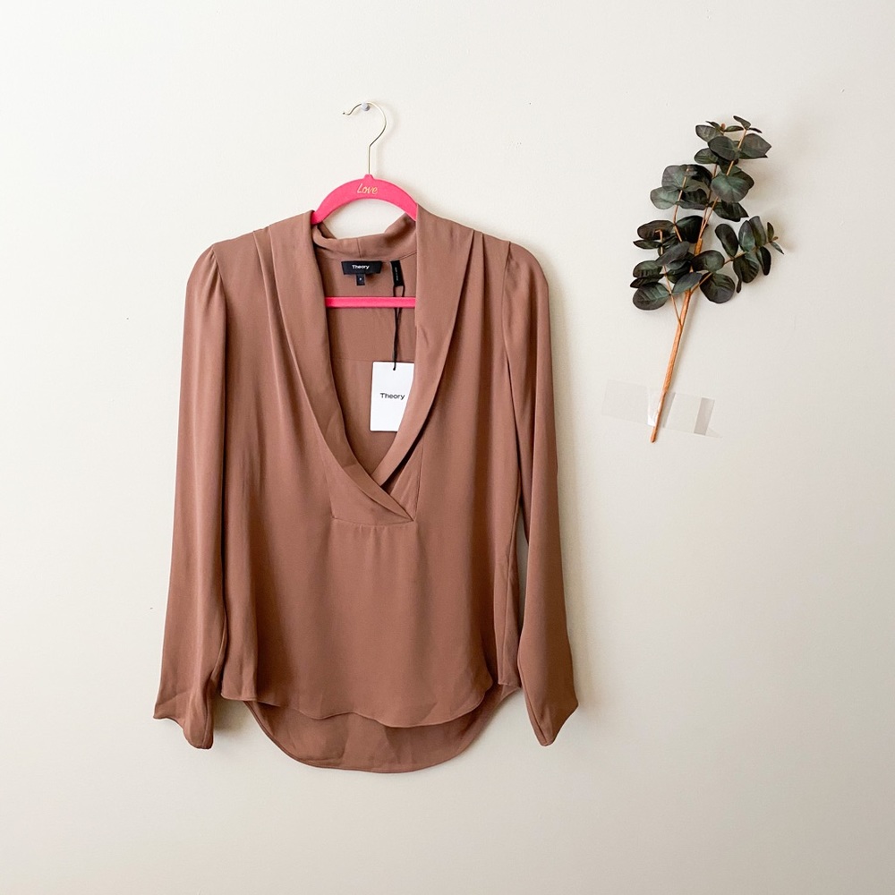 NWT Theory Silk Long Sleeve Blouse Size XS